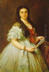 Portrait Einer Dame Mit Facher by Edouard Louis Dubufe