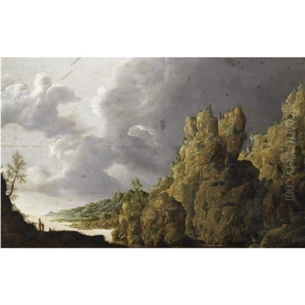 An Extensive Rocky Landscape With Figures On A Path In The Foreground - view 1