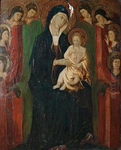 Madonna And Child Enthroned And Surrounded By Angels