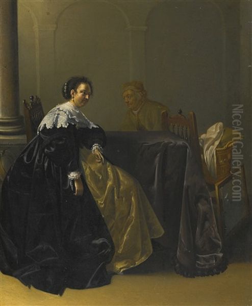 An Elegant Young Lady And Old Maid In An Interior - view 1
