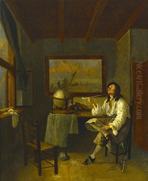 A Man Smoking A Pipe In An Interior - view 1
