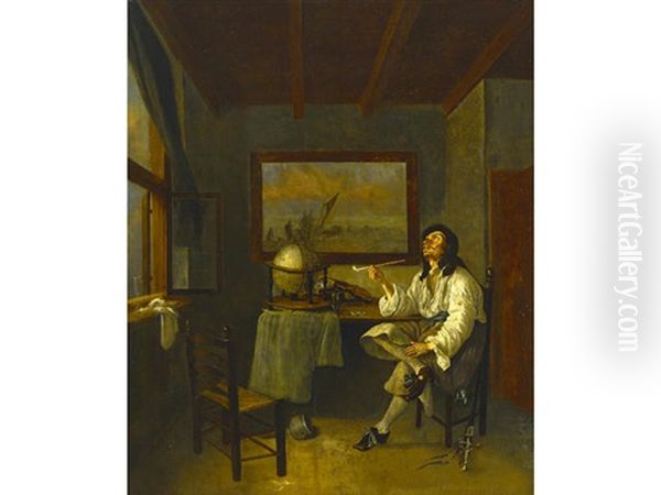 A Man Smoking A Pipe In An Interior - view 1