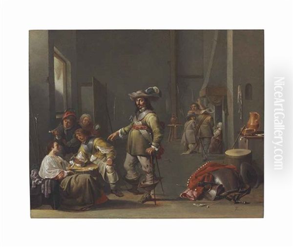 A Guardroom Interior With Soldiers And Peasants Smoking, Drinking And Playing Cards - view 1
