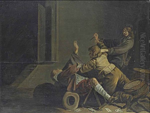 Soldiers Brawling In An Interior - view 1