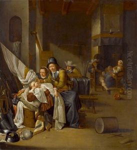 Interieur Mit Schlafender Frau Und Soldaten