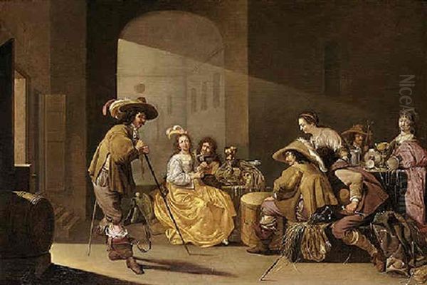 Soldiers And Elegantly Dressed Ladies Gambling In A Guardroom Interior - view 1