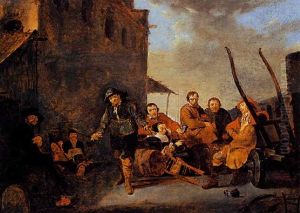 A Village Scene With A Mountebank Presenting His Wares To Onlookers