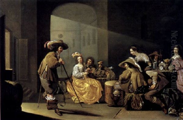 Soldiers And Elegantly Dressed Ladies Gambling Inside A Guardroom Interior - view 1