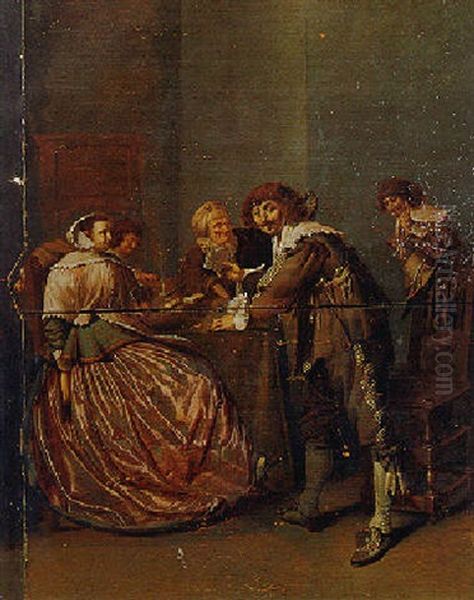 Interior With Elegant Figures Playing Cards - view 1