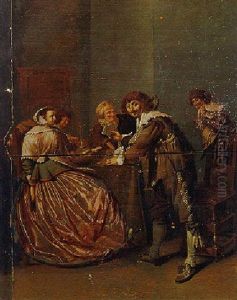 Interior With Elegant Figures Playing Cards by Jacob Duck