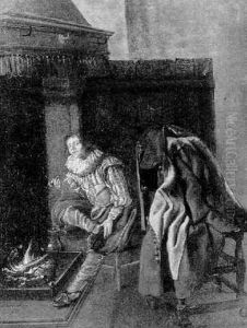 Interieur Mit Einem Pfeiferauchenden Jungling Vor Einem Kamin Interieur Mit Einem Pfeiferauchenden Jungling Vor Einem Kamin