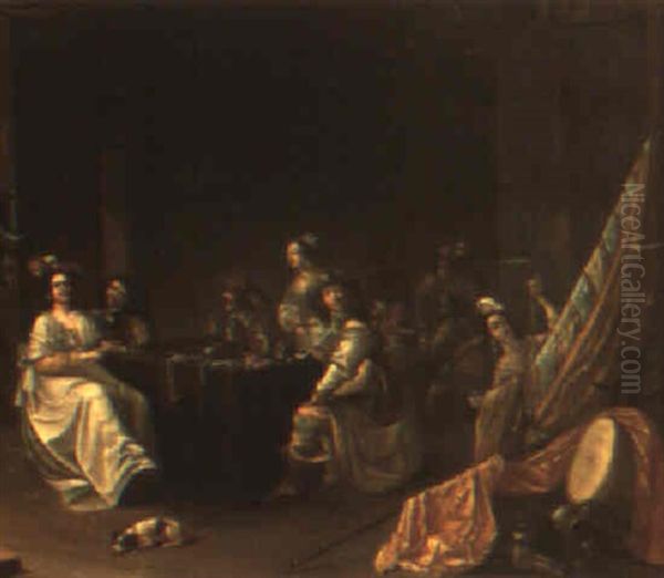 A Guardroom Interior With War Trophies And Figures Playing Cards - view 1