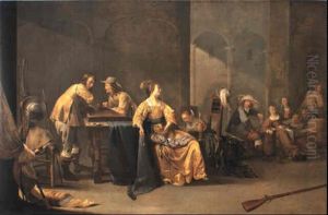 Guardroom With Soldiers Playing Tric-trac And Courtesans With Jewellery