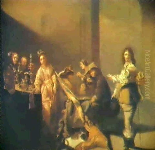 A Guardroom Interior With Soldiers And Courtesans Gambling - view 1