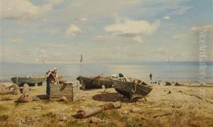 Fishermans Wife On The Beach by Eugen Gustav Duecker
