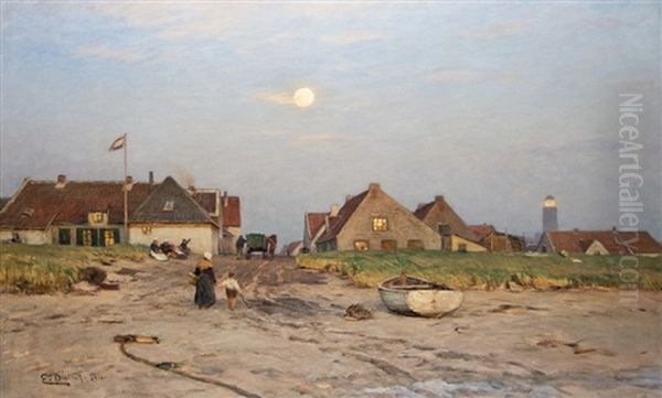 Full Moon Over Dutch Coastal Town - view 1
