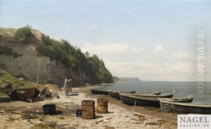 Kustenlandschaft Mit Fischerbooten by Eugen Gustav Duecker