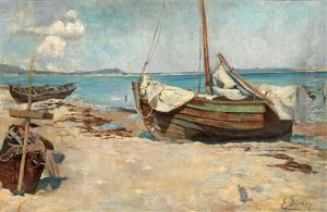Fischerboote Am Strand by Eugen Gustav Duecker
