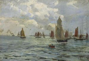 Segler Vor Dem Hafen by Eugen Gustav Duecker