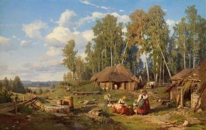 Landschaft Mit Einem Estnischen Bauernhof Im Hochsommer
