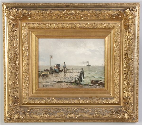 Figures On A Dock With Boats In Distance - view 1