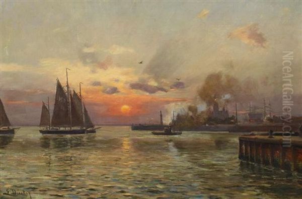 Morgennebel Uber Einem Hafen Bei St. Petersburg - view 1