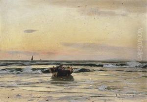 Auslaufendes Fischerboot Am Morgen by Eugen Gustav Duecker