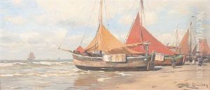 Fischerboote Am Strand by Eugen Gustav Duecker
