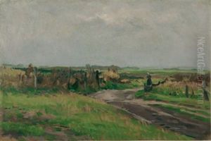 Feldweg Mit Bauerin by Eugen Gustav Duecker