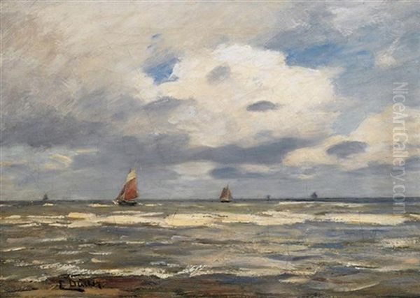 Segelboote Vor Der Kuste Bei Aufziehendem Regen - view 1