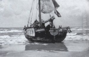 Fischkutter Am Strand by Eugen Gustav Duecker