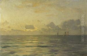 Abendliches Meer Mit Einlaufenden Booten Abendliches Meer Mit Einlaufenden Booten