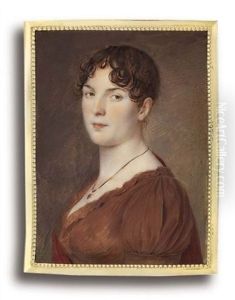 A Young Lady, In Light Brown Dress, Red Stole Draped Over Her Right Shoulder
