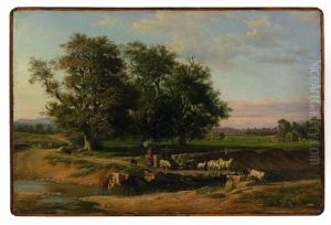 Le Passage Du Gue Pendant La Recolte Des Foins by Jean-Antoine Duclaux