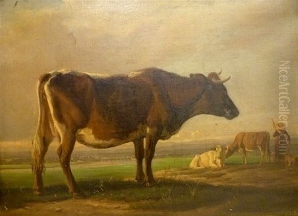 Portrait D'une Vache, Une Paysanne Au Second Plan - view 1