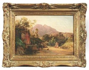 Suditalienische Landschaft Mit Landleuten Am Brunnen