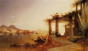 Il Castel Dell'ovo E Il Vesuvio Da Mergellina