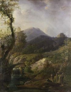 Hunters By A Waterfall