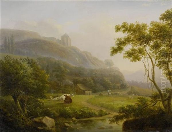 Hirten Mit Tieren In Einer Weiten Flusslandschaft - view 1