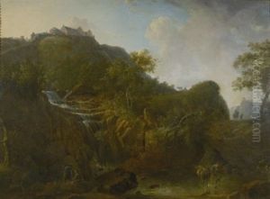Landschaft Mit Wasserfall by Julien Joseph Ducorron