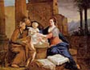 Die Heilige Familie Mit Dem Johannesknaben Und Der Heiligen Elisabeth Vor Romischen Ruinen by Joseph Francois Ducq