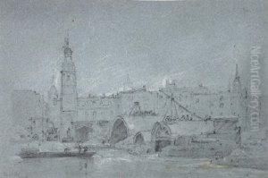 London Cityscapes, Including Bridges Under Construction, And Athames Barge Near St. Pauls by George Arnald