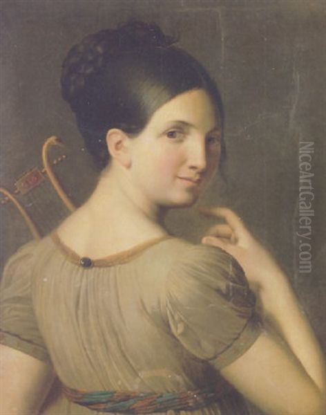 Young Girl Holding A Lyre - view 1