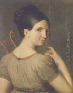Young Girl Holding A Lyre by Joseph Francois Ducq