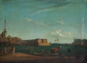 Chaloupe Levant L'ancre Dans Un Port Mediterraneen by Abraham Louis Rodolphe Ducros