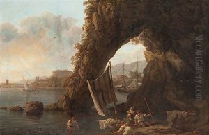 Fischerfamilie Am Ufer Des Tiber, Im Hintergrund Die Ponte Sant'angelo Und Die Engelsburg by Abraham Louis Rodolphe Ducros