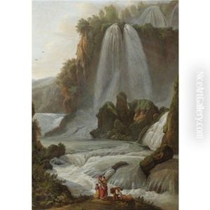 Waterfall At Tivoli by Abraham Louis Rodolphe Ducros