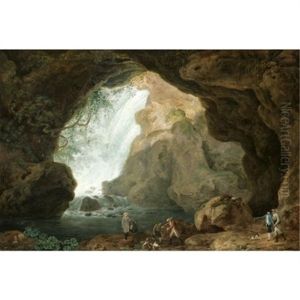 A View Of Neptune's Grotto At Tivoli by Abraham Louis Rodolphe Ducros