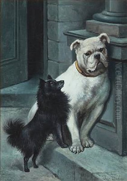 Two Dogs At A House Wall - view 1