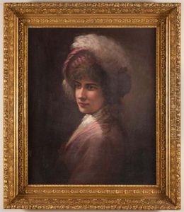 Portrait Of A Woman With Feathered Hat by Horace Wolfe Duesbury